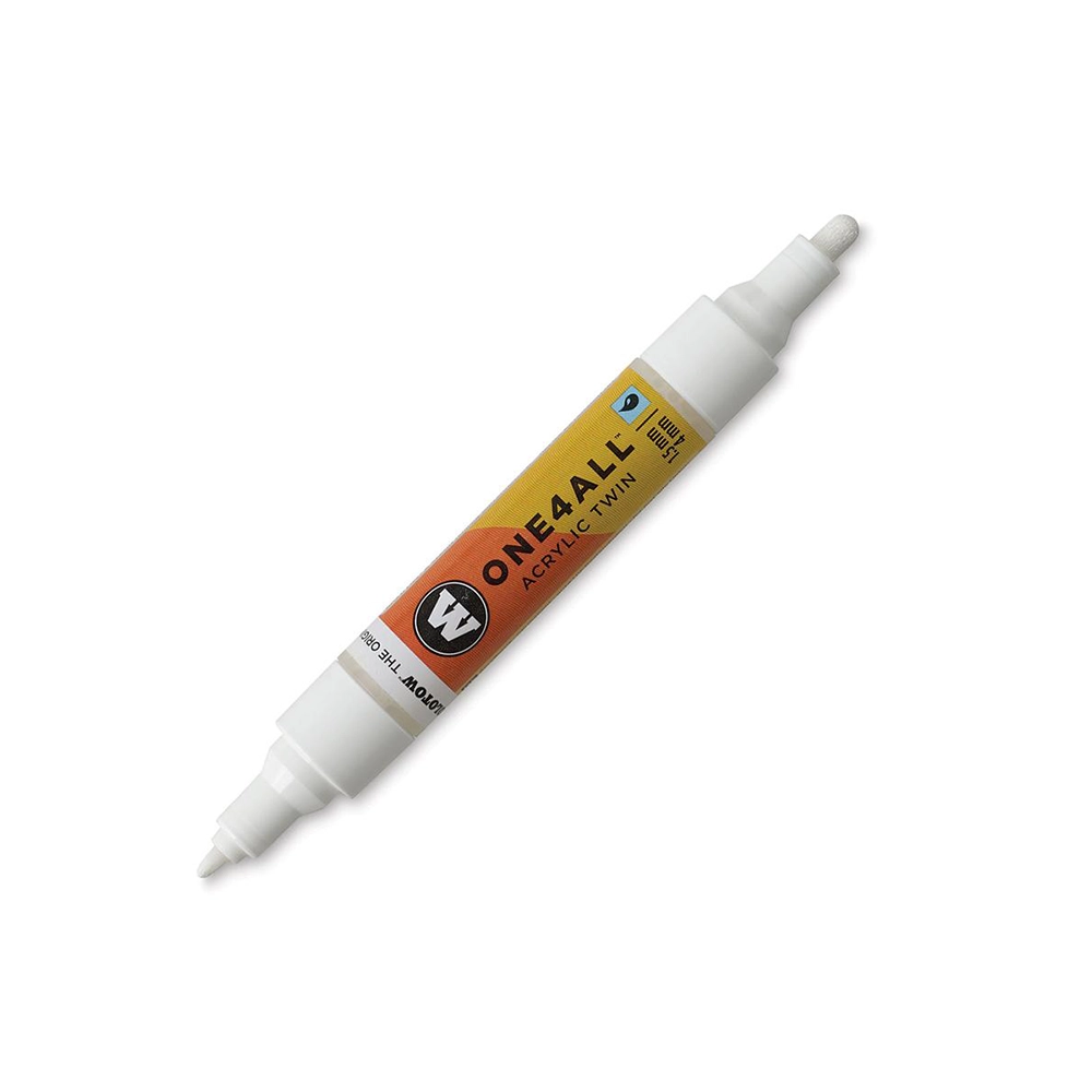 Molotow ONE4ALL Acryl Twin двустранен акрилен маркер, 1,5 + 4 мм, сигнално бял